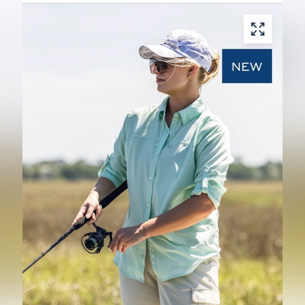 HUK Long Sleeve Button Outdoor Sports Fishing Performance Shirt